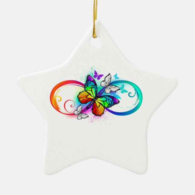 Bright infinity with rainbow butterfly ceramic ornament (Front)