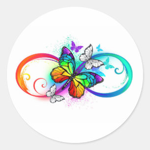 Bright infinity with rainbow butterfly classic round sticker