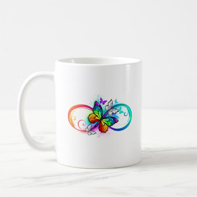 Bright infinity with rainbow butterfly coffee mug (Left)