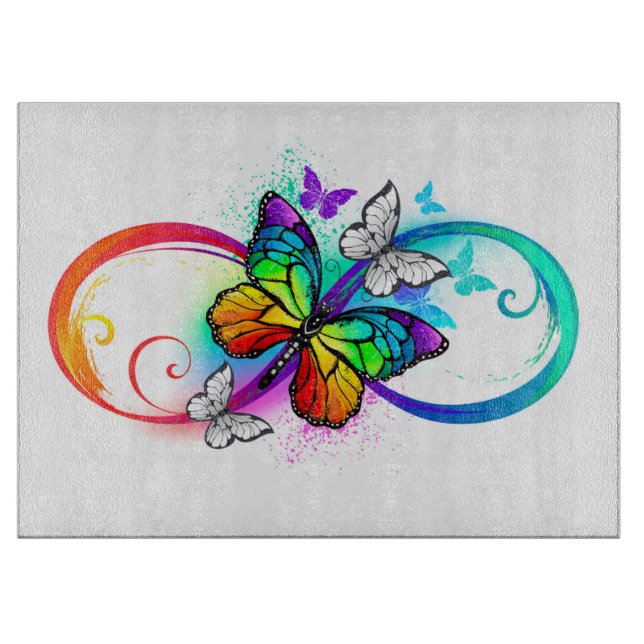 Bright infinity with rainbow butterfly cutting board (Front)