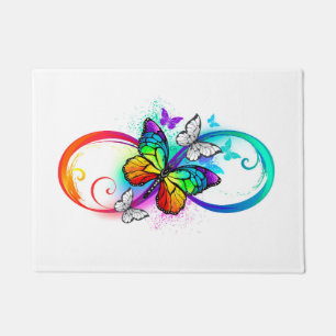 Bright infinity with rainbow butterfly doormat