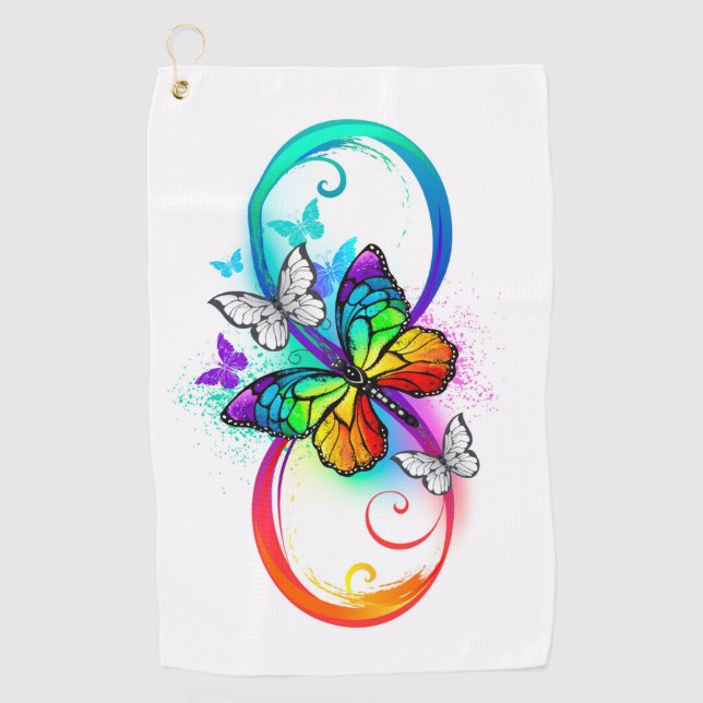 Bright infinity with rainbow butterfly golf towel (Front)
