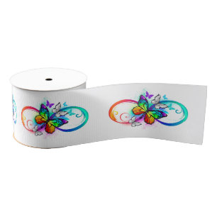 Bright infinity with rainbow butterfly grosgrain ribbon