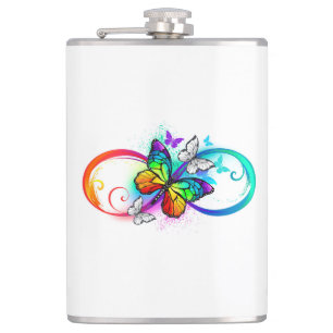 Bright infinity with rainbow butterfly hip flask