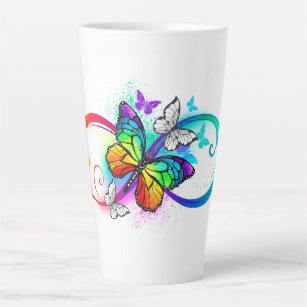 Bright infinity with rainbow butterfly latte mug