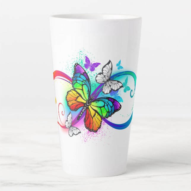 Bright infinity with rainbow butterfly latte mug (Front)