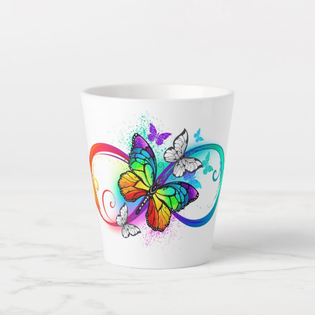 Bright infinity with rainbow butterfly latte mug (Front)