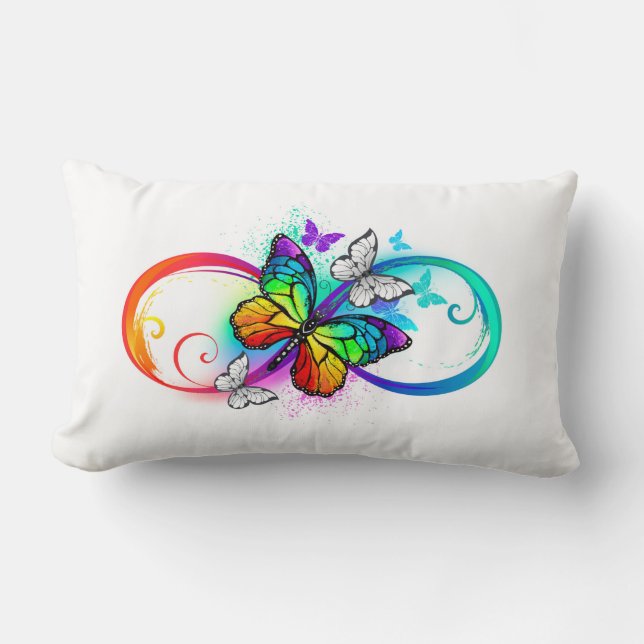 Bright infinity with rainbow butterfly lumbar cushion (Front)
