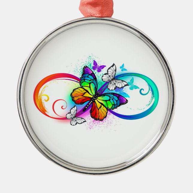 Bright infinity with rainbow butterfly metal ornament (Front)