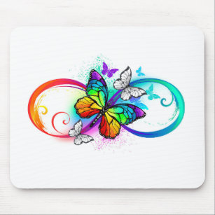 Bright infinity with rainbow butterfly mouse pad