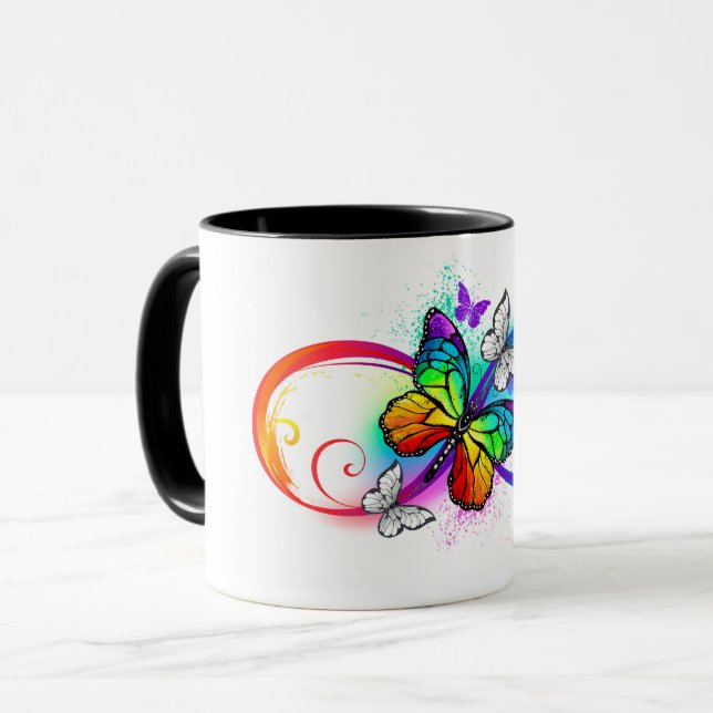 Bright infinity with rainbow butterfly mug (Front Left)