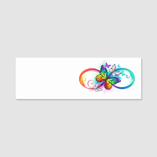 Bright infinity with rainbow butterfly name tag (Front)