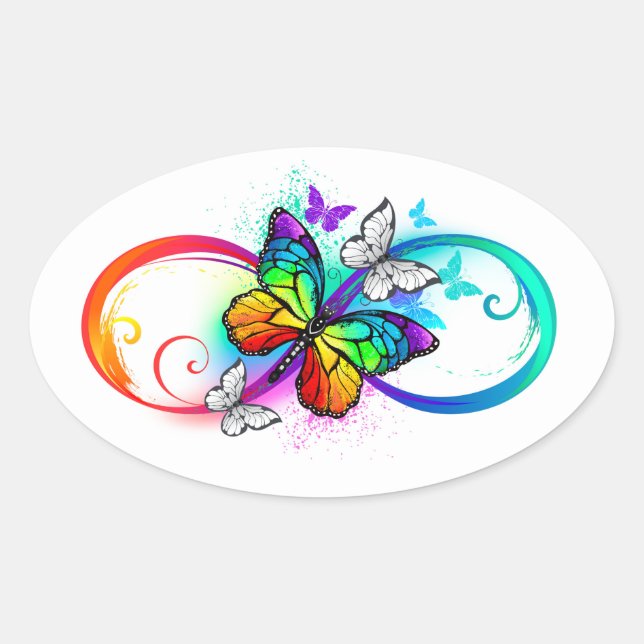 Bright infinity with rainbow butterfly oval sticker (Front)