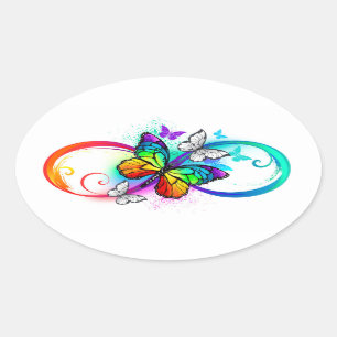 Bright infinity with rainbow butterfly oval sticker