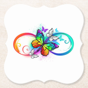 Bright infinity with rainbow butterfly paper coaster