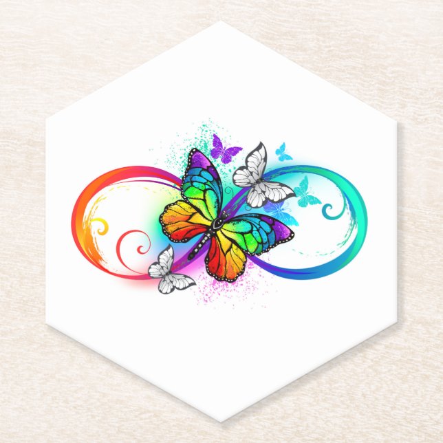 Bright infinity with rainbow butterfly  paper coaster (Front)