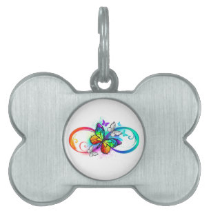 Bright infinity with rainbow butterfly pet ID tag