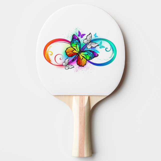 Bright infinity with rainbow butterfly ping pong paddle (Front)