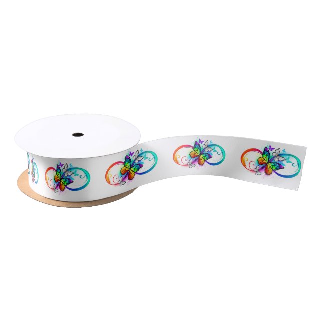 Bright infinity with rainbow butterfly satin ribbon (Spool)