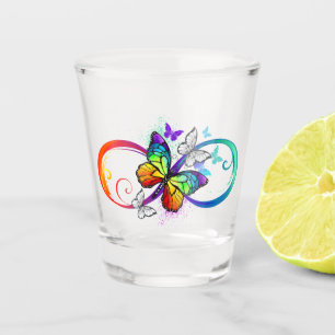 Bright infinity with rainbow butterfly shot glass