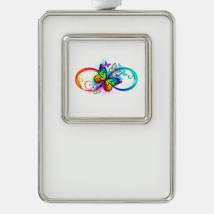 Bright infinity with rainbow butterfly silver plated framed ornament