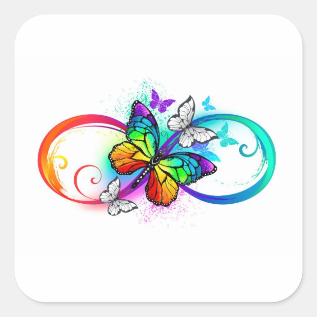 Bright infinity with rainbow butterfly square sticker (Front)