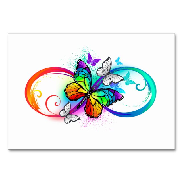 Bright infinity with rainbow butterfly table number (Front)
