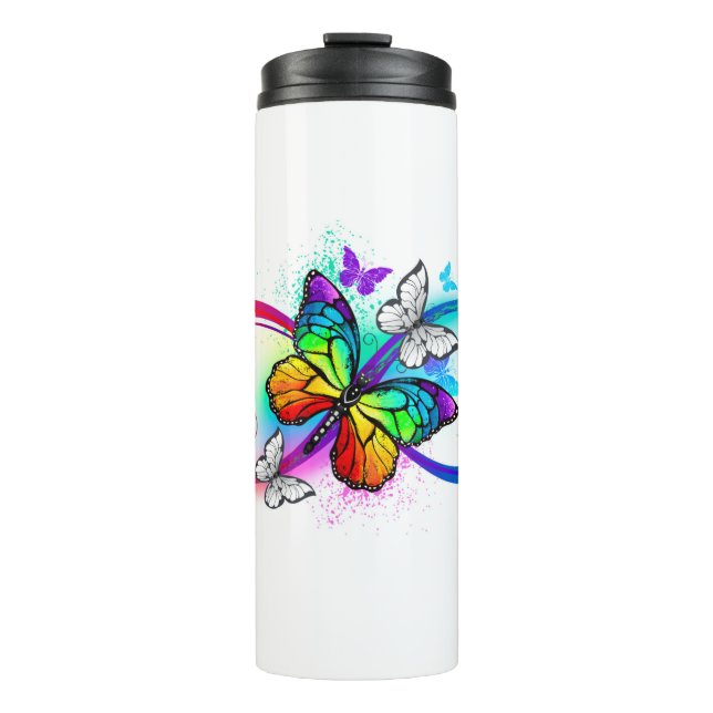 Bright infinity with rainbow butterfly thermal tumbler (Front)