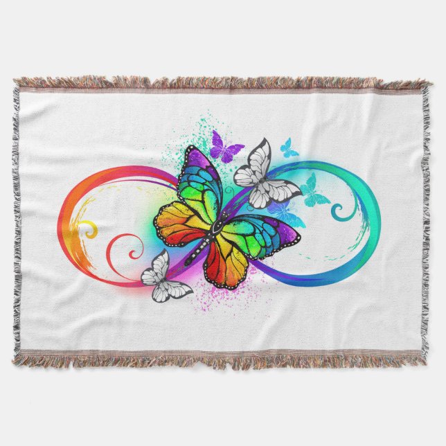 Bright infinity with rainbow butterfly throw blanket (Front)