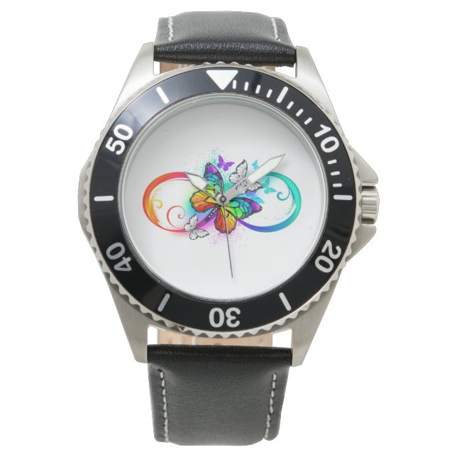 Bright infinity with rainbow butterfly  watch (Front)