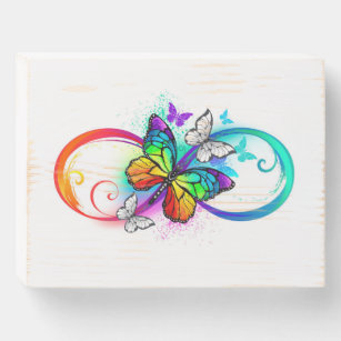 Bright infinity with rainbow butterfly wooden box sign