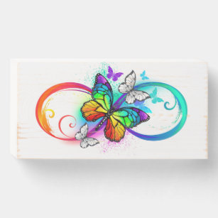 Bright infinity with rainbow butterfly wooden box sign