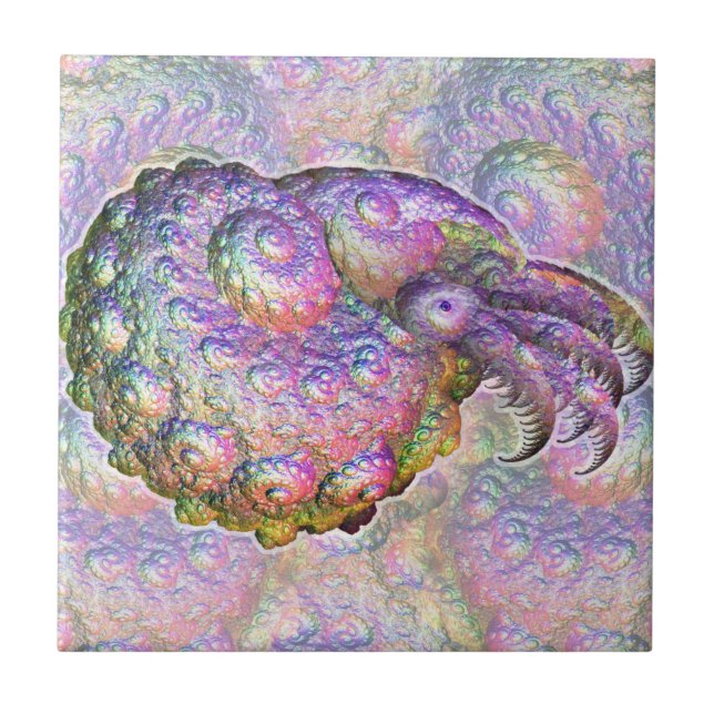 Bright Iridescent Fractal Nautilus Composite Art Ceramic Tile (Front)