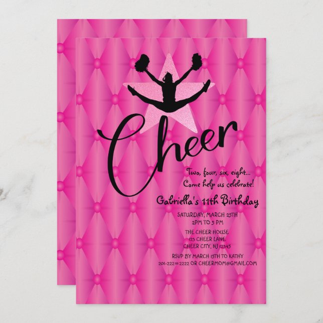 Bright  Iridescent Silouhette Cheerleader Birthday Invitation (Front/Back)