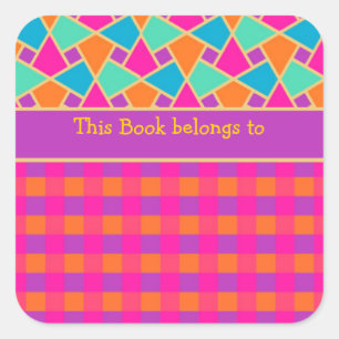 Bright Islamic Pattern and Checks: Bookplates Square Sticker