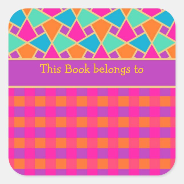 Bright Islamic Pattern and Checks: Bookplates Square Sticker (Front)