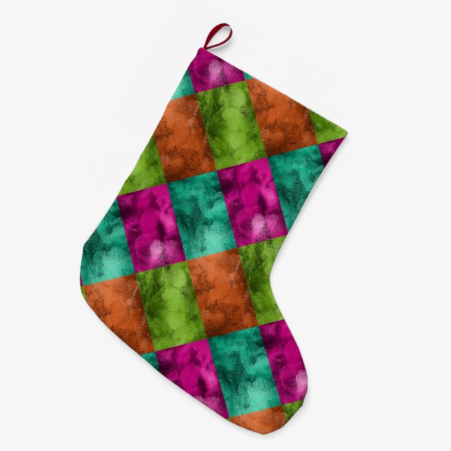 Bright Jewel Tone Pattern Large Christmas Stocking (Front (Hanging))