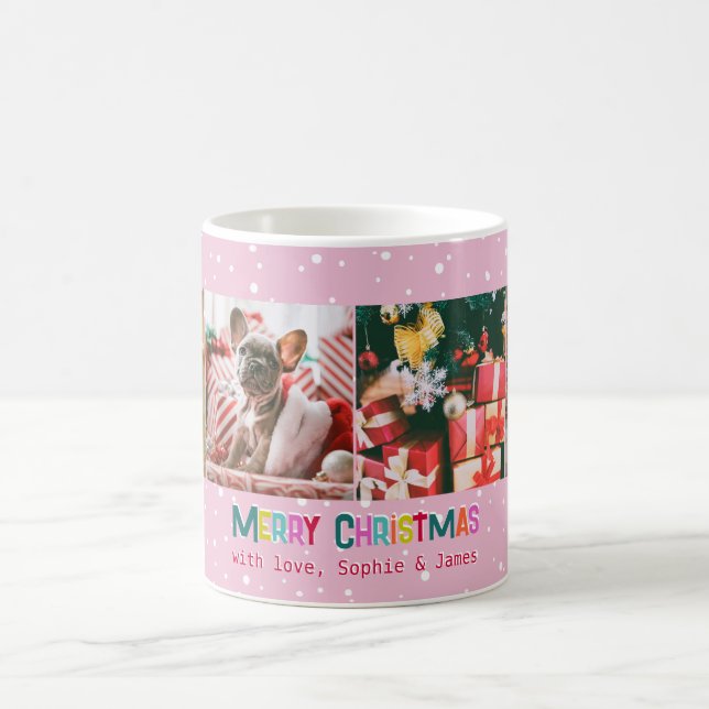 Bright & Joyful Merry Christmas 4 Photo Collage Coffee Mug (Center)