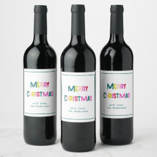 Bright & Joyful Merry Christmas Pine Green Wine Label