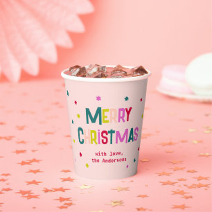 Bright & Joyful Modern Merry Christmas Blush Pink Paper Cups