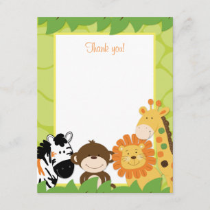 Bright Jungle Safari Animals Flat Thank you card