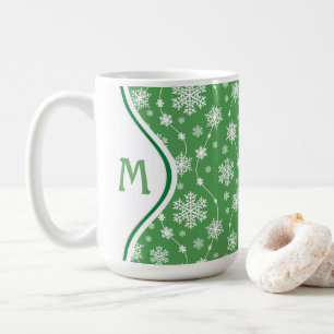Bright Kelly Green Winter White Snowflake Pattern Coffee Mug