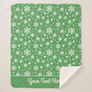 Bright Kelly Green Winter White Snowflake Pattern Sherpa Blanket