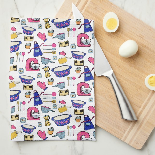 Bright Kitchen Utensils Cook Cake Baker  Tea Towel (Quarter Fold)