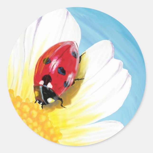 Bright ladybug classic round sticker (Front)