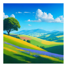 bright landscape with rolling hills