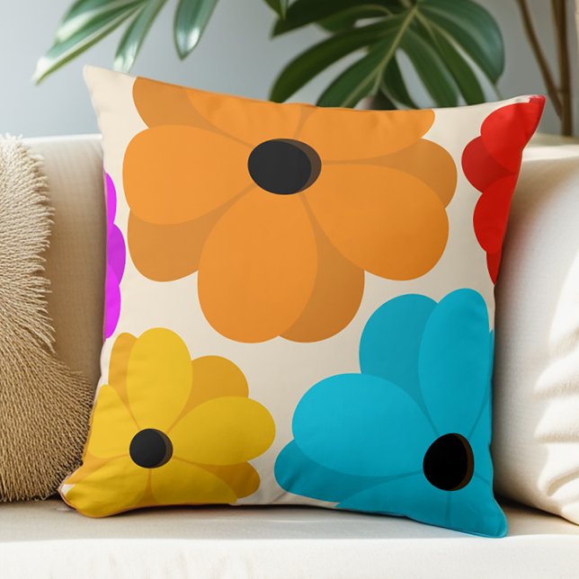 Bright Large Flower Floral Contemporary Cushion (Get this colorful floral pillow for your home decor.)