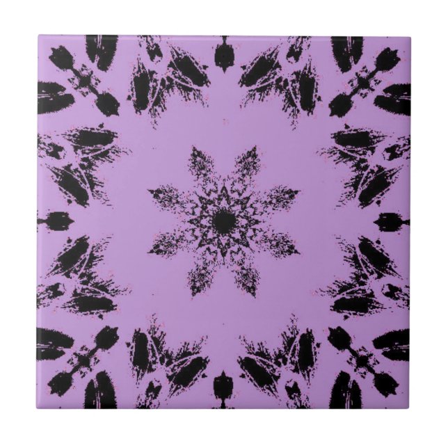 Bright lavender purple ebony black star flower  ceramic tile (Front)
