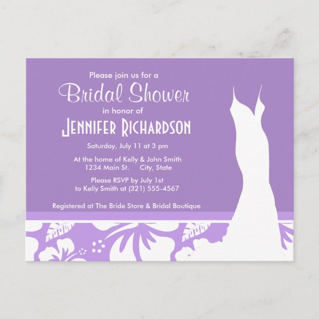 Bright Lavender Tropical Hibiscus; Personalised Invitation Postcard (Front)