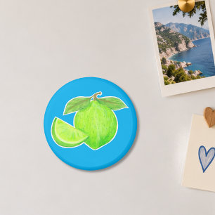 Bright Leafy Green Lime on Blue Citrus Magnet